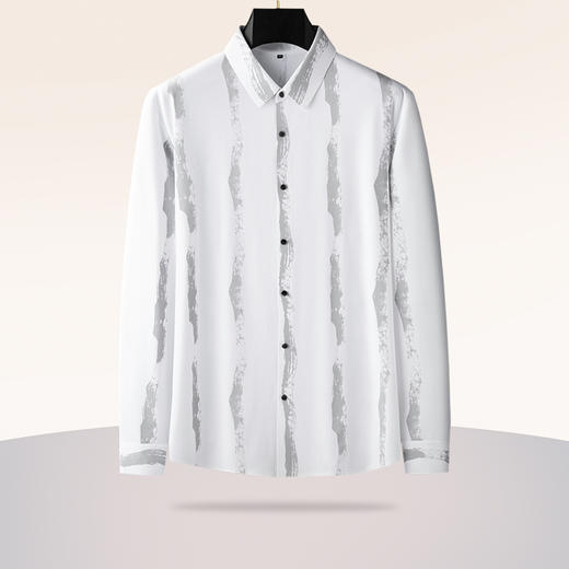 【新款DDA】大依优型大码条纹长袖衬衫花衬衫弹力加肥加大透气上衣男装垂感休闲 商品图2