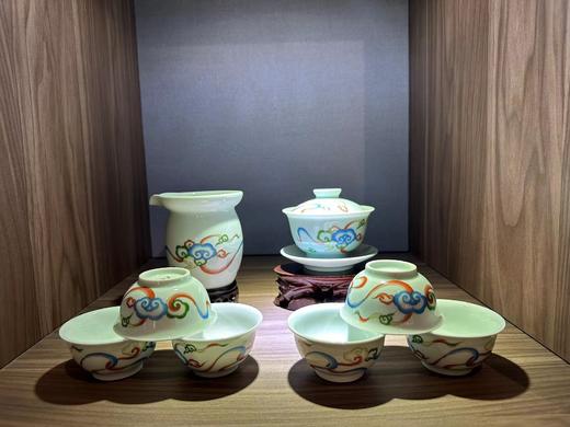 景德镇陶瓷 国瓷红叶 8头全手工青釉五彩祥云茶具 商品图0
