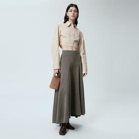 Self Who卡其色针织半身裙女2024春新款a字大摆裙休闲设计感裙子