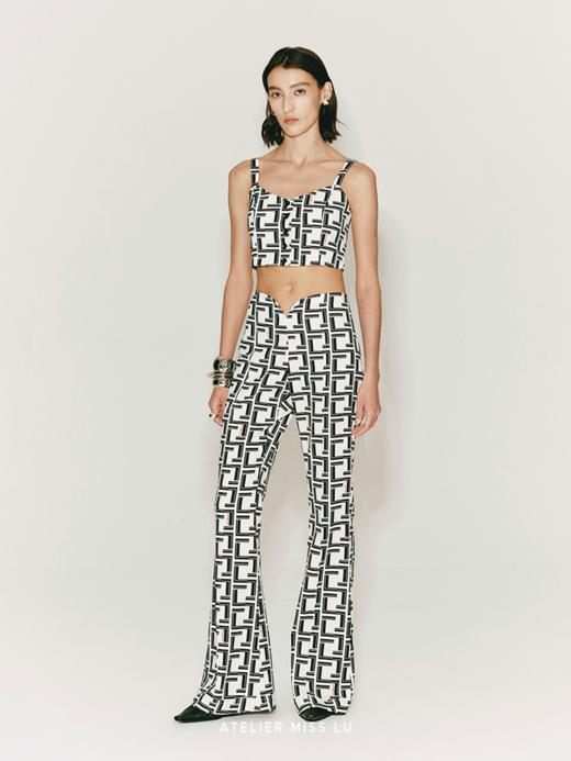 【巴黎正午】品牌定制字母印花海鸥腰线微喇长裤 商品图1