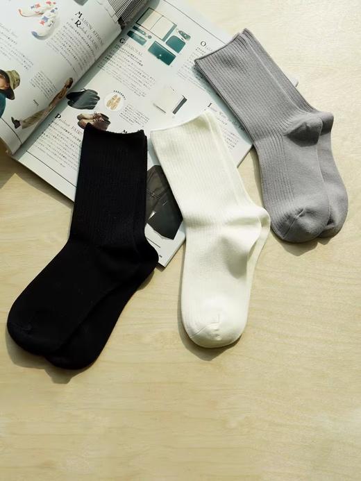 步履不停/3D79005C/三色羊毛真丝坑条中筒袜 商品图1