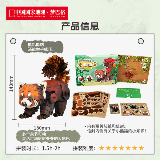 博物文创 中国国家地理丛林系列小熊猫纸模小浣熊益智拼装玩具送贴纸 商品图4