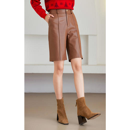 乔万尼休闲五分短裤新品复古棕色皮裤ET4F810 商品图1