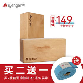 艾扬格 Life 普通瑜伽砖（普通版）*2+赠1米伸展带套装