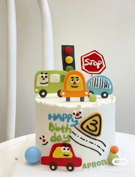 【臻品系列】---加高半翻糖【五彩卡通小汽车】蛋糕