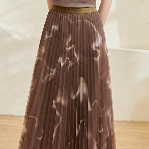 复古气质印花半身裙网纱百褶修身a字裙女0110 商品图4