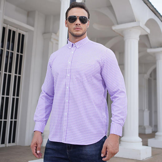 【新款DM】大依优型大码格子长袖衬衫加肥加大男装免烫大号纯色大码衬衣上衣男士绅士商务休闲 商品图2