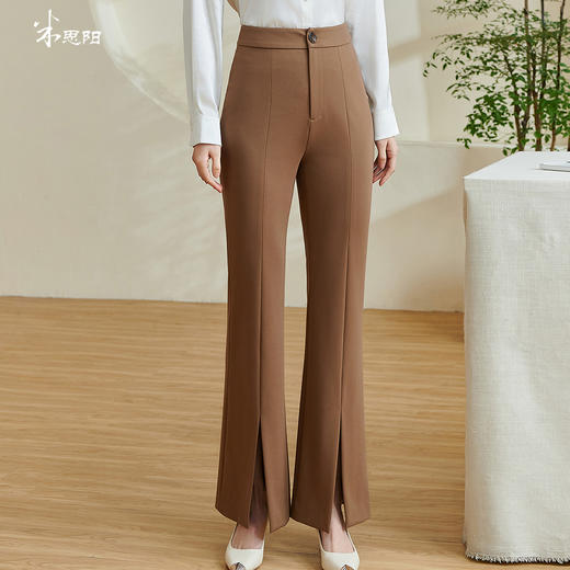 剩S/M/L/XL/XXL 米思阳2026春季新款时尚设计感修身微喇裤高腰开叉小个子长裤0078 商品图0