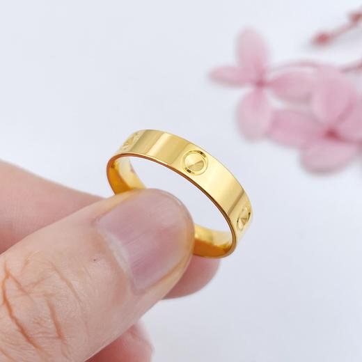 【限时克减150元】足金999.9 【精品】实心固口镜面金仿钻戒指圆形圈戒女戒（面宽约3.6-4.2mm）(AIJZ00029-2)（预售产品下单后不退款不退货不换货不补差价 商品图2