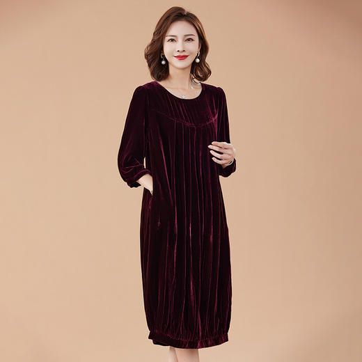 百搭显瘦，通勤七分袖中长款真丝植绒大码连衣裙HR-JILIYA2337 商品图6