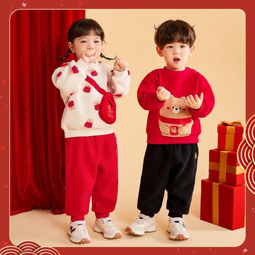 【新年穿搭❗️福气满满年服卫衣】超暖加绒卫衣，马年元素点缀，过年身穿惹眼❗️宝宝冬装儿童过年上衣冬季女童拜年服潮 商品图1