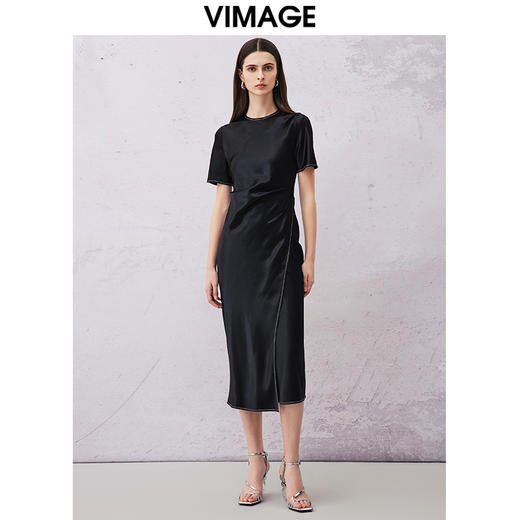 VIMAGE纬漫纪夏季新款时尚纯色气质收腰显瘦法式优雅连衣裙V2107707 商品图1