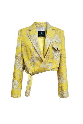 黄色洛神赋手绘印花短西装外套