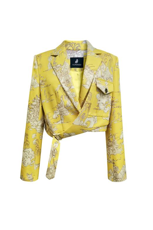 黄色洛神赋手绘印花短西装外套 商品图0
