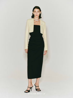 【昨日清晨】后背开叉直身垫肩短款外套