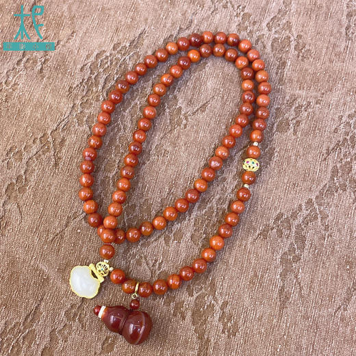 南红和田白玉如意锁红玛瑙三圈扩香手串/项链 新年 九运红火设计 商品图3