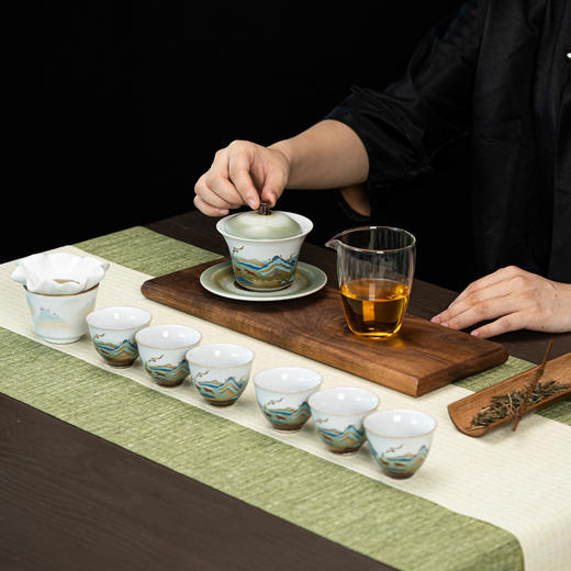 【中国礼瓷❗️千里江山茶具套装】一杯茶，一世界，用心沏一壶人生。日式粗陶茶具套装陶瓷定印制简约茶具全套功夫茶具伴手礼新年礼盒年货礼盒 商品图3