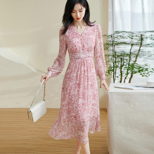 【现货直发】米思阳2025秋季新款法式浪漫风碎花连衣裙弹力收腰轻盈a字裙0792 商品图1