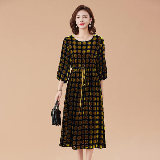 春季新款，七分袖植绒大码修身百搭显瘦遮肚子圆领真丝连衣裙HR-JILIYA2332 商品图6