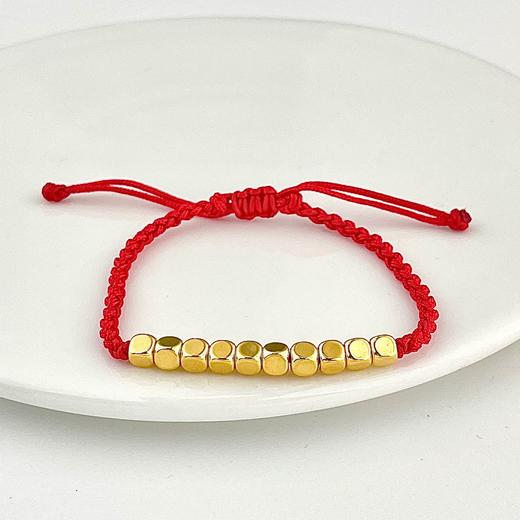 【定价黄金】足金 3D硬金十全十美方糖珠红绳调节成品手串(AA3DSC00198-1)（预售产品下单后不退款不退货不换货不补差价） 商品图1