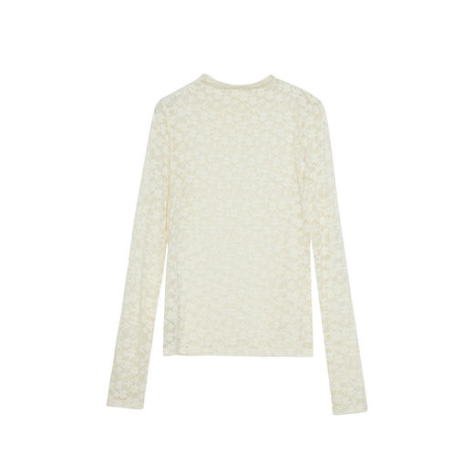 谜底修身T恤长袖女2024春新款时尚气质提花透视叠穿上衣241MT0052 商品图4