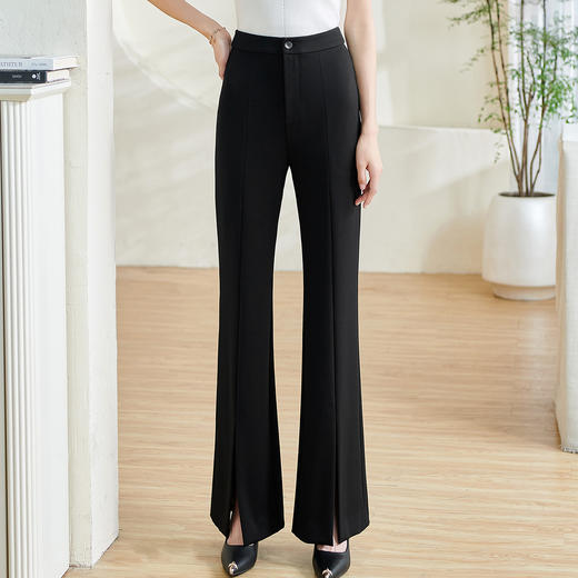 剩S/M/L/XL/XXL 米思阳2026春季新款时尚设计感修身微喇裤高腰开叉小个子长裤0078 商品图1