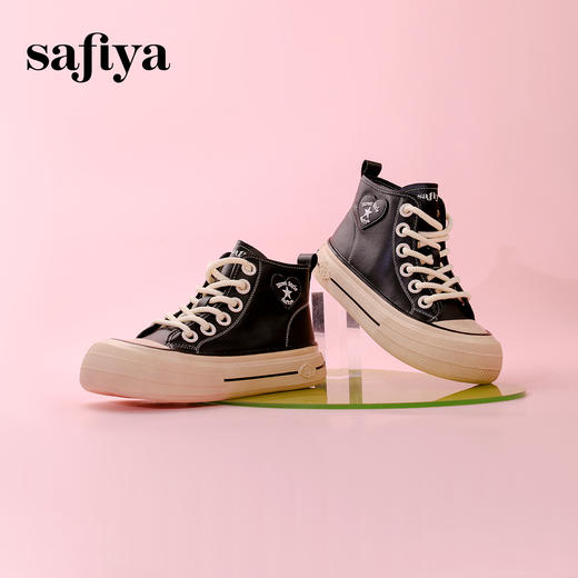 超值精选 | Safiya/索菲娅春夏圆头系带百搭高帮透气休闲帆布板鞋 SF33912381 商品图5