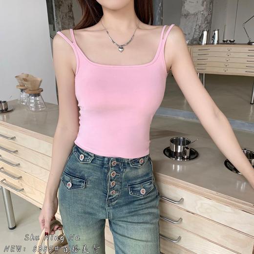 【GZ】无忧购法式复古时尚百搭一体固定杯吊带背心8385#（截单后7天发货) 商品图1