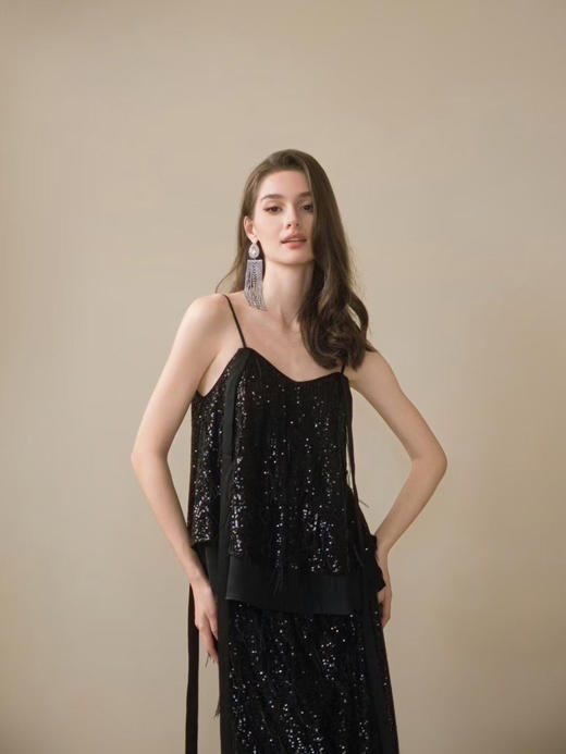 黑色银河亮片鸵鸟毛直筒半裙 商品图2