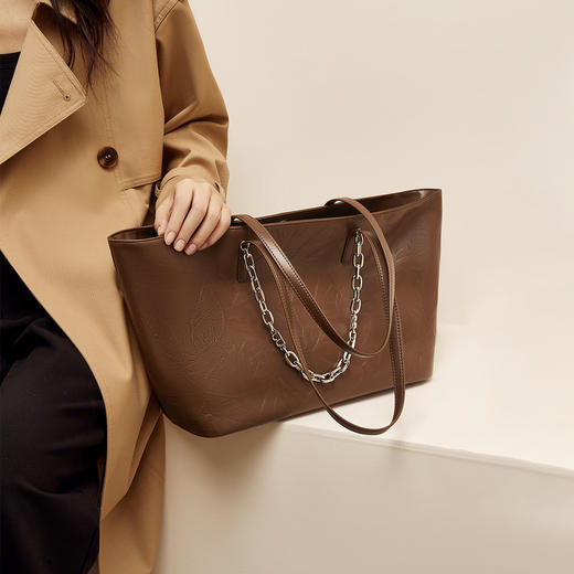 Safiya/索菲娅2024新品头层牛皮新款爆款大容量托特包时尚女士手提单肩斜挎包 SF900575Y 商品图1