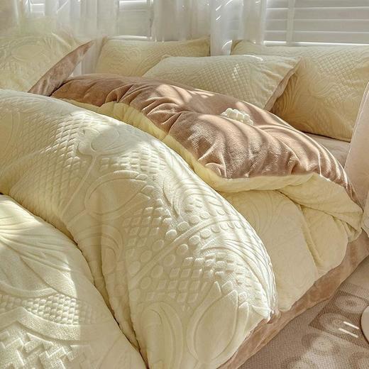 年货节！加厚双面牛奶绒床单三件套珊瑚绒单人被套冬季雕花绒四件套 商品图4