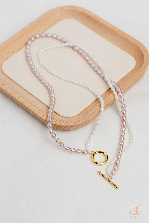 天然粉白米珠双层设计多用链 商品图1