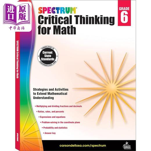 预售 【中商原版】Carson Dellosa Critical Thinking for Math Grade 6 光谱练习册 数学批判性思维训练系列 6年级 美国CarsonDellosa 商品图0