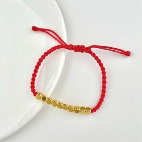 【定价黄金】足金 3D硬金十全十美方糖珠红绳调节成品手串(AA3DSC00198-1)（预售产品下单后不退款不退货不换货不补差价）