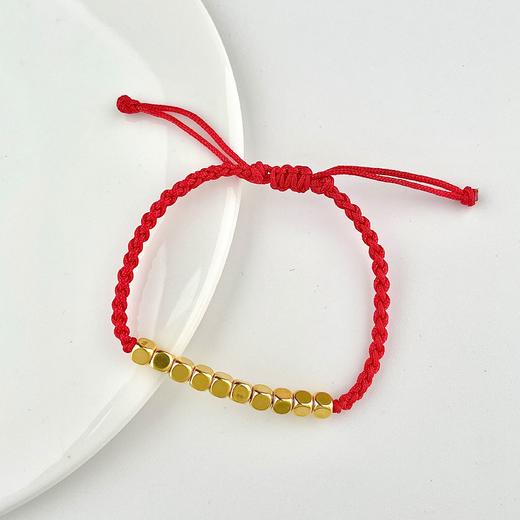 【定价黄金】足金 3D硬金十全十美方糖珠红绳调节成品手串(AA3DSC00198-1)（预售产品下单后不退款不退货不换货不补差价） 商品图0