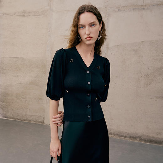 EITIE爱特爱春季新款时尚百搭五分袖针织衫女上衣7301012 商品图2