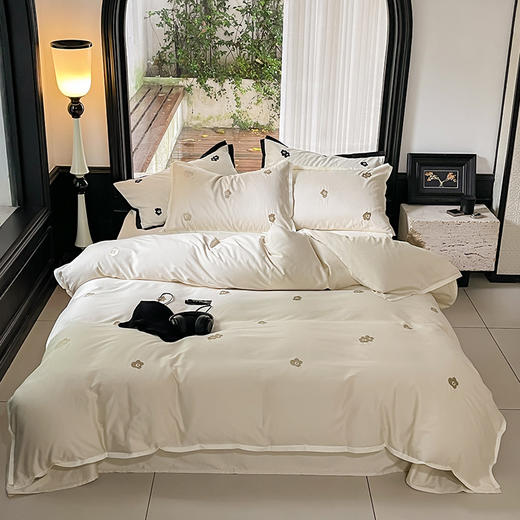 小清新加厚100S全棉磨毛四件套少女心花卉刺绣1.8m床上用品 商品图0