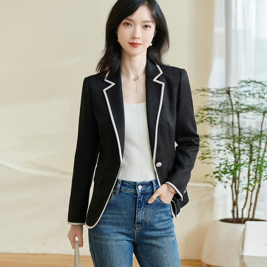 剩S/XL 米思阳2026春季新款休闲时尚拼接西装一粒扣宽松弹力外套女士0077 商品图2