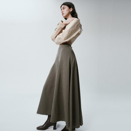 Self Who卡其色针织半身裙女2024春新款a字大摆裙休闲设计感裙子 商品图1