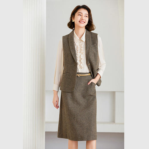 乔万尼绵羊毛马甲英伦风复古设计收腰极简风ET4H818 商品图3