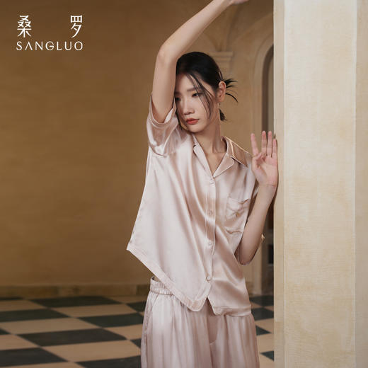 【石榴婆专属】桑罗23姆米重磅睡衣女套装新款撞色桑蚕丝居家服可外穿 商品图4
