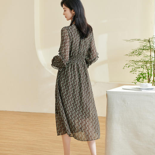 剩S/M 米思阳2026春季新款别致高级感印花连衣裙修身收腰v领裙子女0320 商品图5