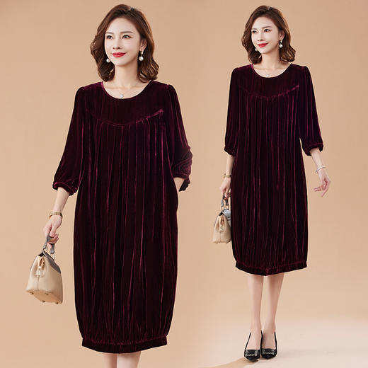 百搭显瘦，通勤七分袖中长款真丝植绒大码连衣裙HR-JILIYA2337 商品图9