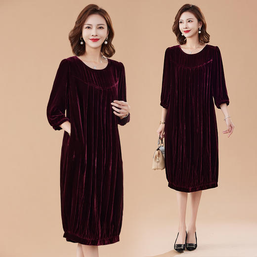 百搭显瘦，通勤七分袖中长款真丝植绒大码连衣裙HR-JILIYA2337 商品图3