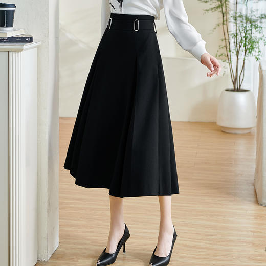 剩S/M/XL 米思阳2026春季新款气质时尚黑色半身裙高腰修身褶皱a字裙女0210 商品图2