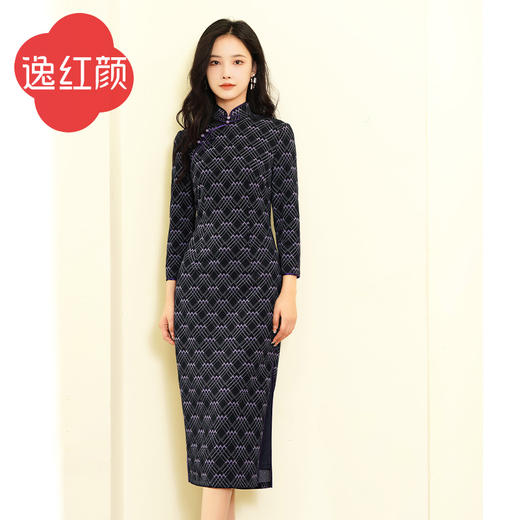 上海逸红颜诗逸2025年冬季新款弹力针织旗袍改良版连衣裙女文艺风 商品图2