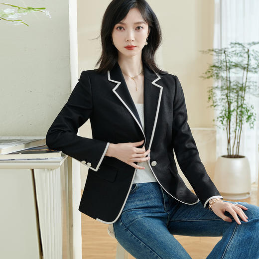 剩S/XL 米思阳2026春季新款休闲时尚拼接西装一粒扣宽松弹力外套女士0077 商品图4