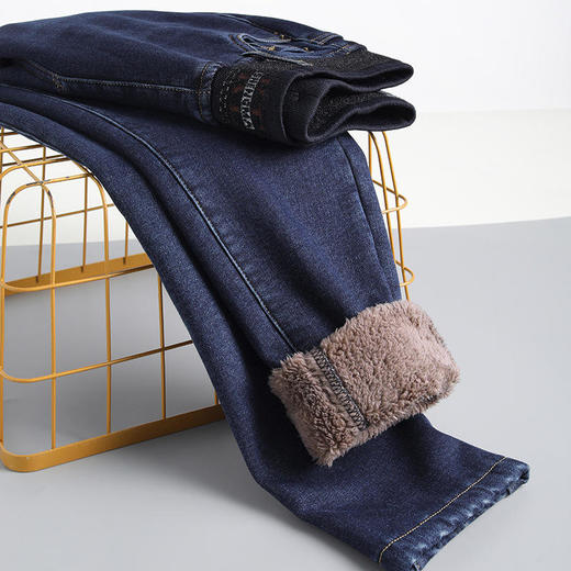 大码铅笔裤显瘦弹力牛仔小脚裤女加绒加厚松紧高腰裤（货号ML8197） 商品图3