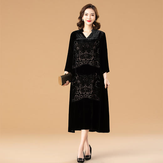 春秋新款，修身韩版百搭显瘦通勤遮肚子女装真丝绒大码连衣裙HR-JILIYA2208 商品图3