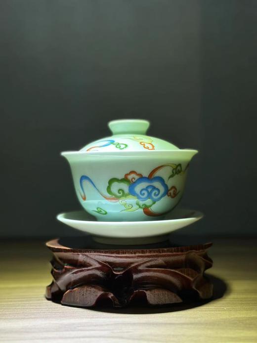 景德镇陶瓷 国瓷红叶 8头全手工青釉五彩祥云茶具 商品图2